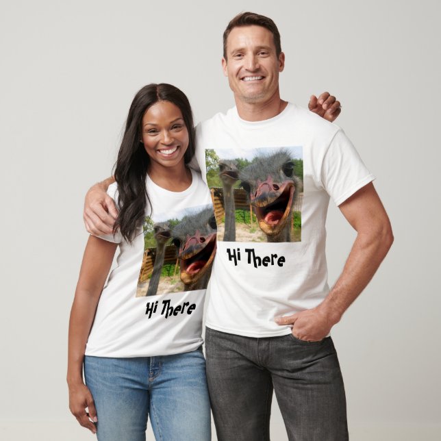 T-shirt Amusant Couple d'autruche Bonjour Là Unisex (Unisexe)