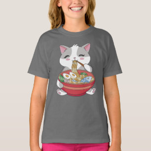 T-shirt Amusant Cute Chat Mange Ramen