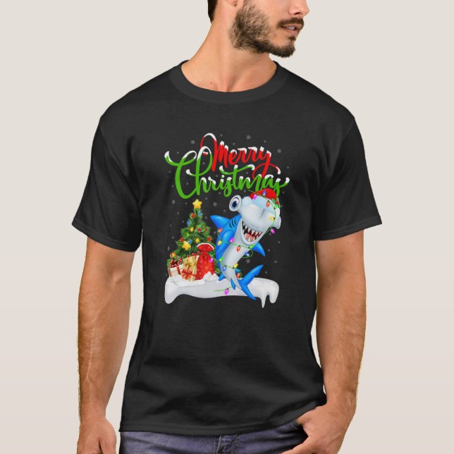 T-shirt Amusant de requin Xmas éclairage Hammerhead requin (Devant)