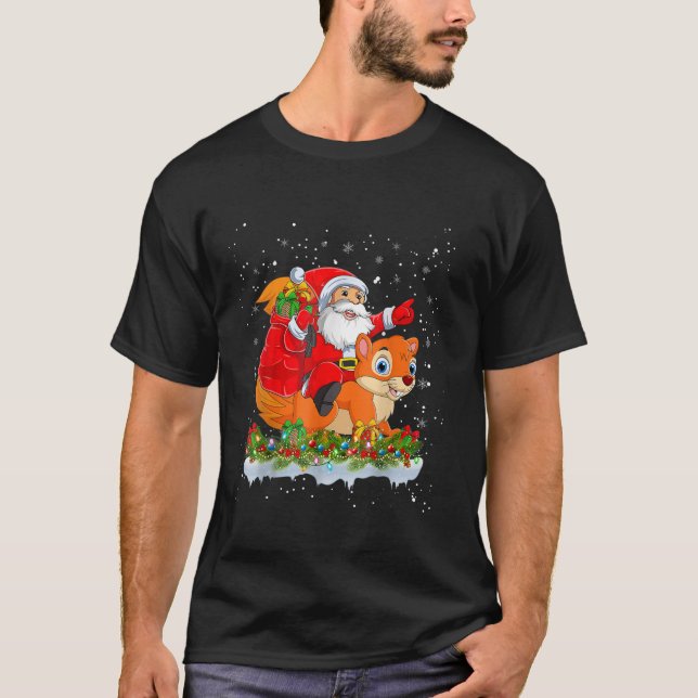 T-shirt Amusant écureuil Père Noël équitation Écureuil Noë (Devant)