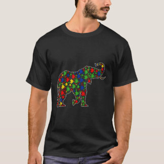 T-shirt Amusant Éléphant Animaux Puzzle Pièces Autisme Pri