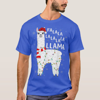 T-shirt Amusant Fa La Llama Lumières de Noël Santa Hat Lla