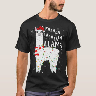 T-shirt Amusant Fa La Llama Lumières de Noël Santa Hat Lla