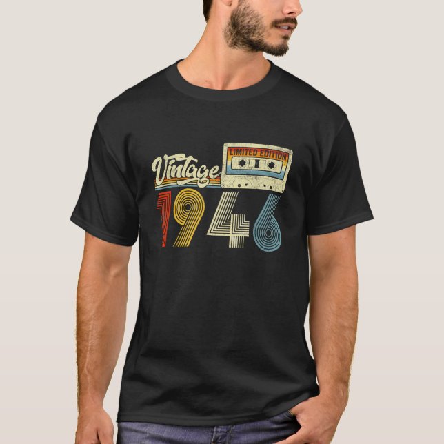 T-shirt Amusant Fabriqué en 1946 Retro 80 Ans Présent Né (Devant)
