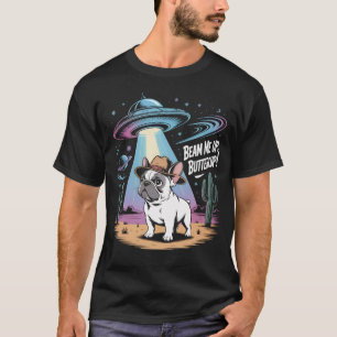 T-shirt Amusant Français Bulldog UFO Alien enlèvement T-sh