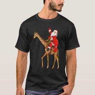 T-shirt Amusant Giraffe Lover Père Noël équitation Giraffe