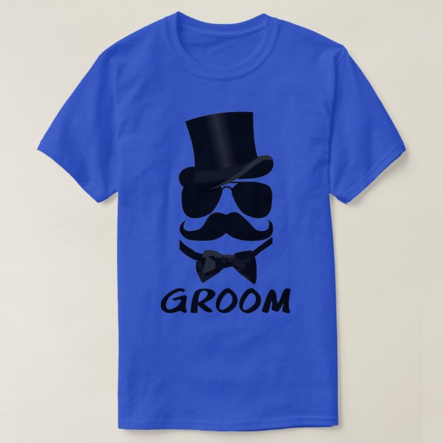 T-shirt Amusant Groom Mustache Top Hat Bow Cravates Aviate (Design devant)