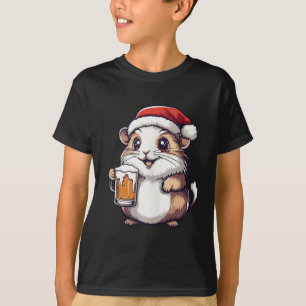T-shirt Amusant Hamster De Noël Avec Bière Comique