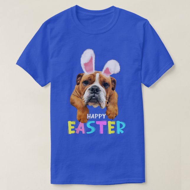 T-shirt Amusant Happy Pâques Anglais Bulldog Bunny Pet Amo (Design devant)