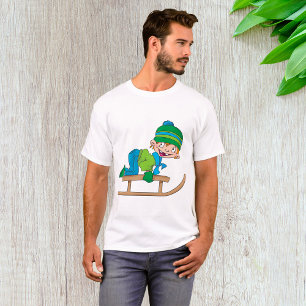 T-shirt Amusant Hiver Sledding Boy mignonne Snow Adventure