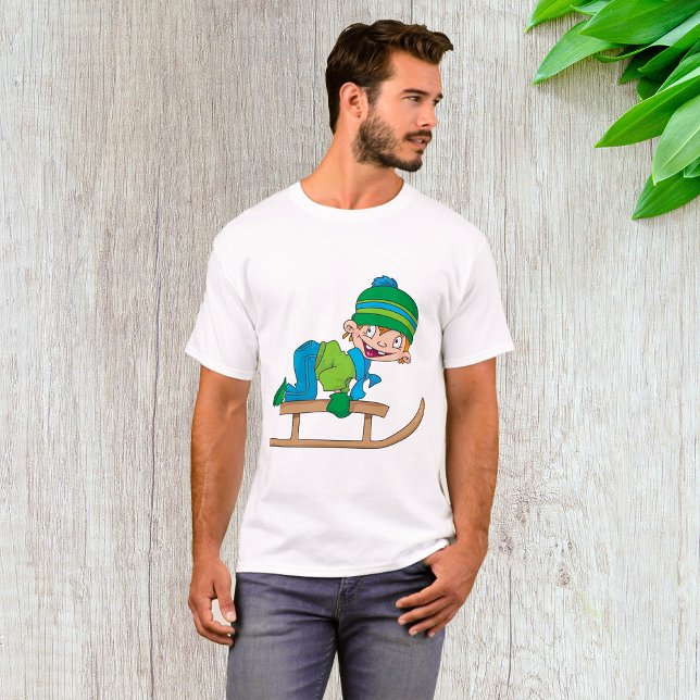 T-shirt Amusant Hiver Sledding Boy mignonne Snow Adventure (Créateur téléchargé)
