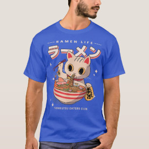 T-shirt Amusant japonais Anime Chat Ramen nouilles Manga K