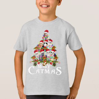 T-shirt Amusant Joyeux Catmas lumières arbre Noël Chat cad