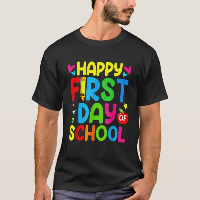 T-shirt Amusant Joyeux Premier Jour De Chemise D'École Bie (Devant)