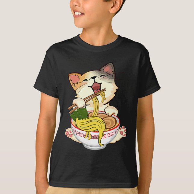 T-shirt Amusant Kamala Anime Chat Manger Ramen Trump nouil (Devant)