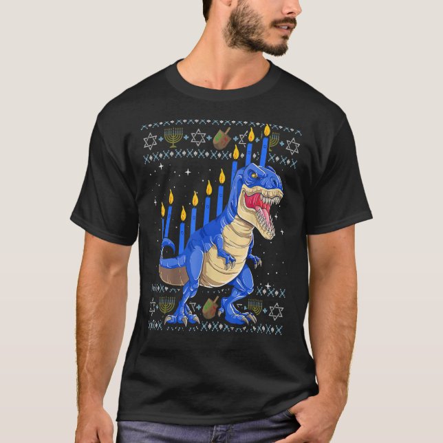 T-shirt Amusant laide Hanoukka Sweater Menorasaurus Rex Di (Devant)