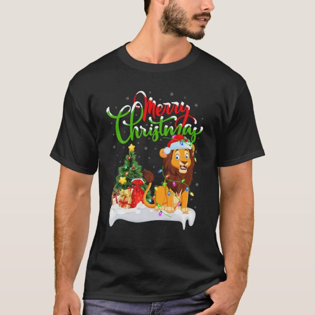 T-shirt Amusant Lion Amoureux des animaux Xmas Lion Lion É (Devant)