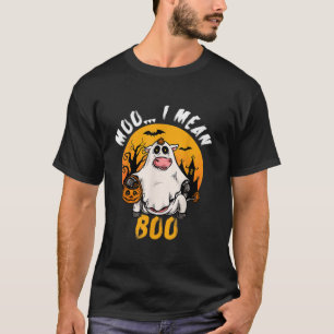 T-shirt Amusant Moo Boo Cute Cow Witch Ghost Halloween Spo