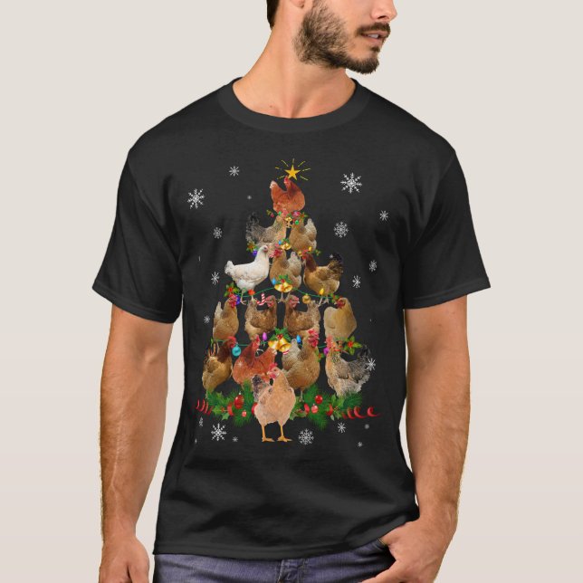 T-shirt Amusant poulets de Noël Arbre de Noël Animaux dome (Devant)