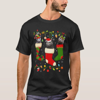 T-shirt Amusant Russe Bleu Stocker Noël Chaussettes Lumièr