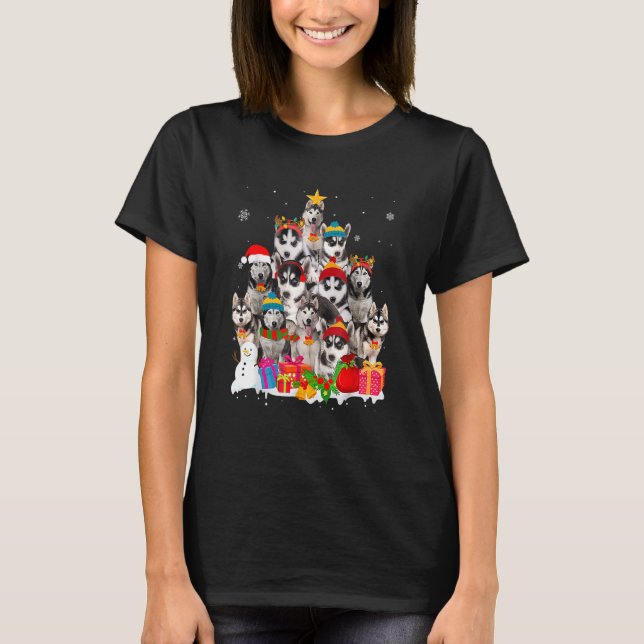T-shirt Amusant Sibérien Husky Santa Hat Arbre de Noël Ani (Devant)