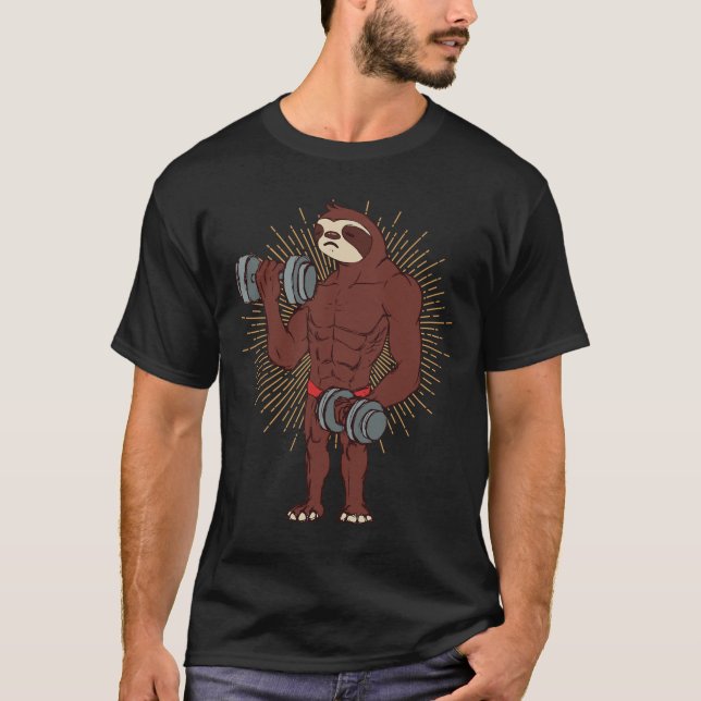T-shirt Amusant Sloth Exercice Poids Lifting Gym Ra (Devant)
