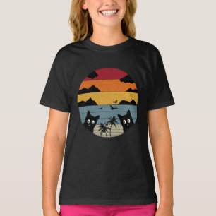 T-shirt Amusant Vintage Chat Noir Style Rétro