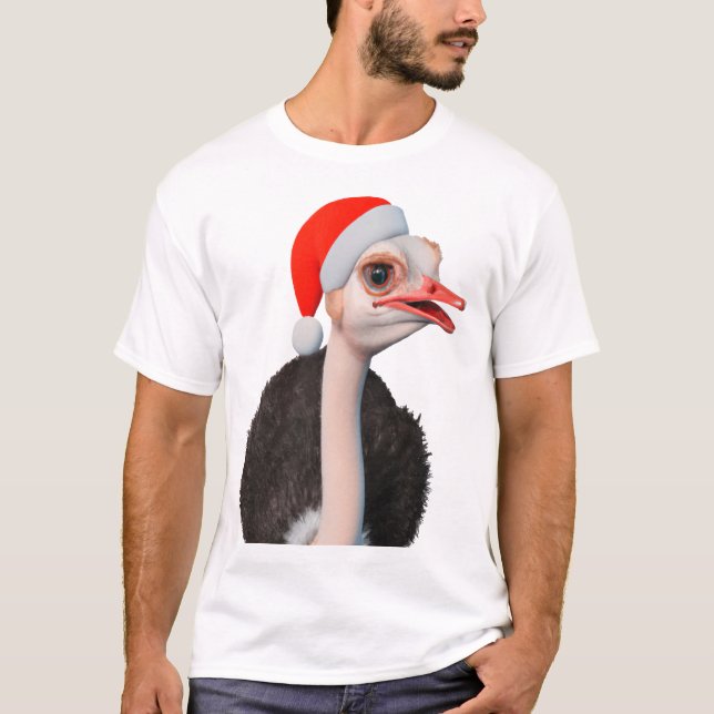 T-shirt Amusante autruche de Noël à Santa Hat (Devant)