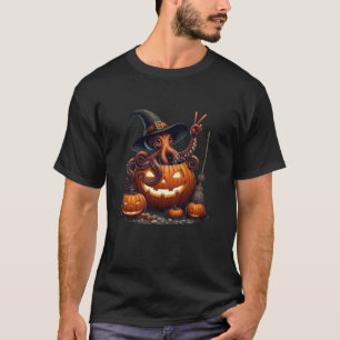 T-shirt Amusante Citrouille de sorcière Octopus Halloween 