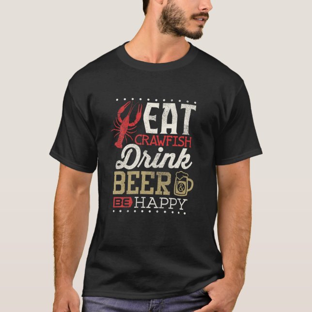 T-shirt Amusante langouste Boire Bière Happy Hommes Cajun  (Devant)