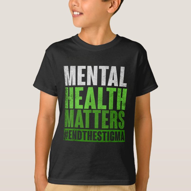 T-shirt Amusante Santé Mentale Verte S Sensibilisation Fin (Devant)