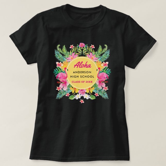T-shirt Amusants Aloha Tropical Flamant rose Graduation Lu (Design devant)