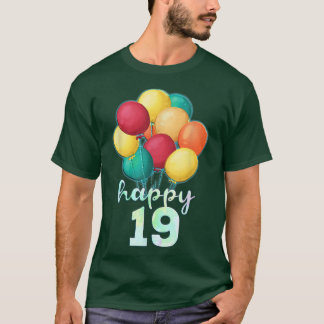 T-shirt Amusants Joyeux 19 ans Ballons colorés 19e anniver
