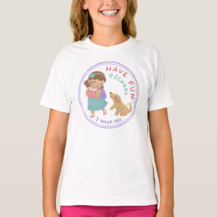 T-shirt Amusez-vous à l'école fille et chiot