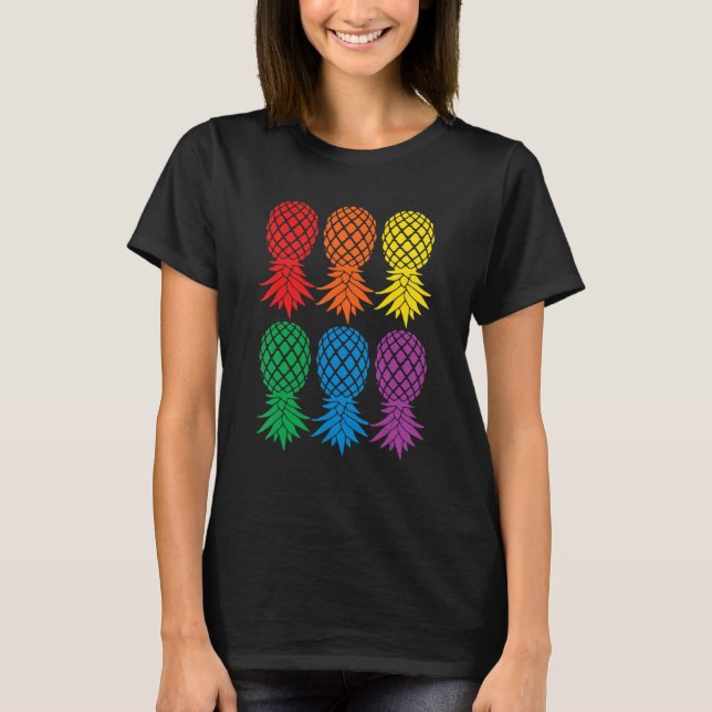 T-shirt Ananas arc-en-ciel rétro vers le bas ananas Swi (Devant)