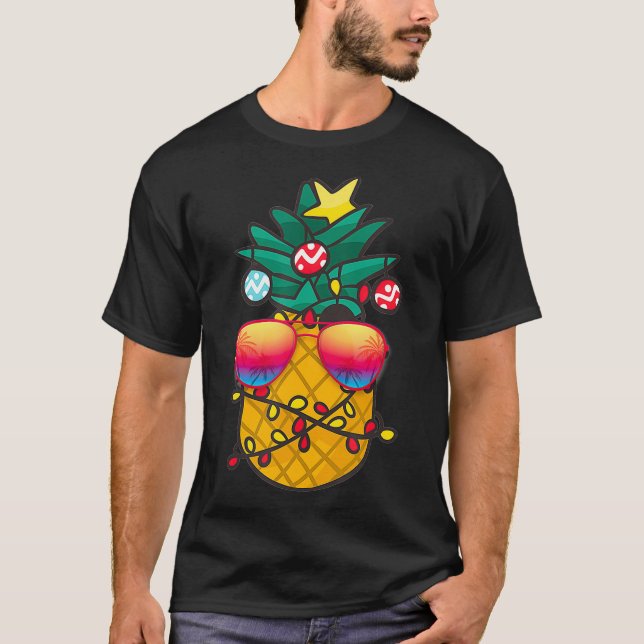 T-shirt Ananas Christmas Tree Beach Lunettes de soleil d'é (Devant)