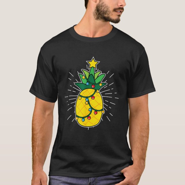 T-shirt Ananas X Mas Arbre Lumière Étoile de Noël mignonne (Devant)
