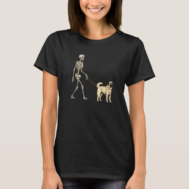 T-shirt Anatolian Shepherd Skeleton Dog Walking Halloween  (Devant)