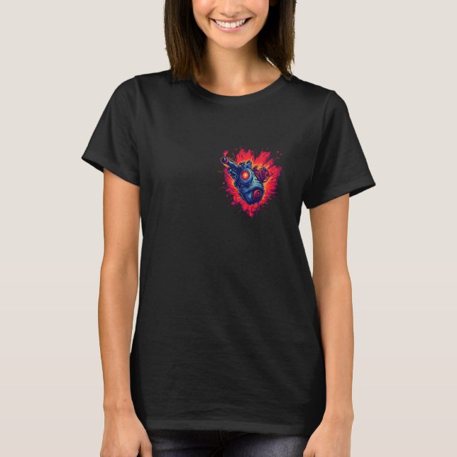 T-shirt Anatomical Mechanical Heart with Laser Gun Cyberpu (Devant)