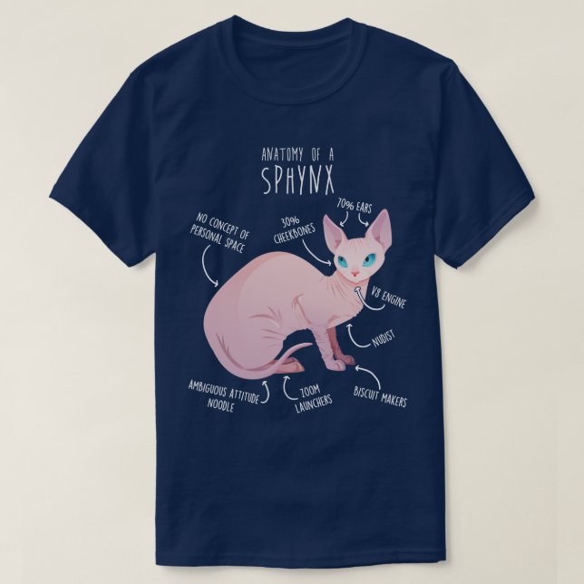 T-shirt Anatomie du chat Sphynx (Design devant)