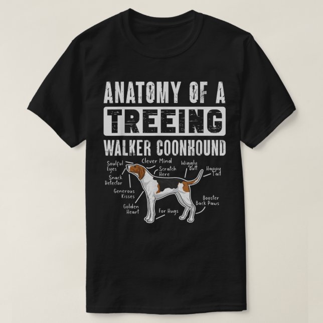 T-shirt Anatomie D'Un Coonhound Walker Treeing (Design devant)