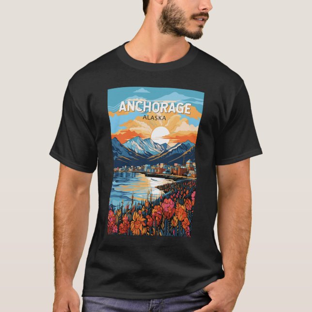 T-shirt Anchorage Alaska Travel Art Vintage (Devant)
