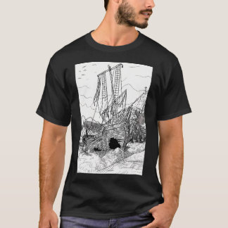 T-shirt Ancien Bateau À Voile Bordée Et Enterré 17Ème Sièc