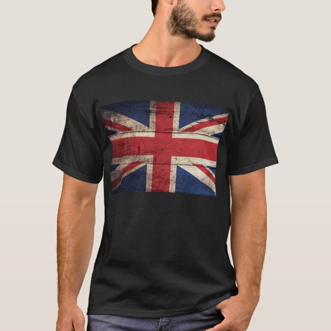 T-shirt Ancien drapeau britannique en bois ; (Devant)