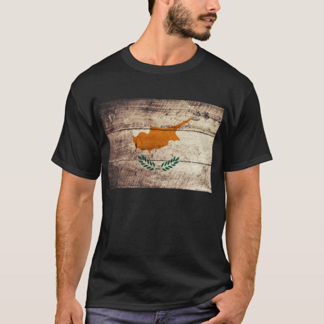 T-shirt Ancien Drapeau Chypre En Bois ; (Devant)