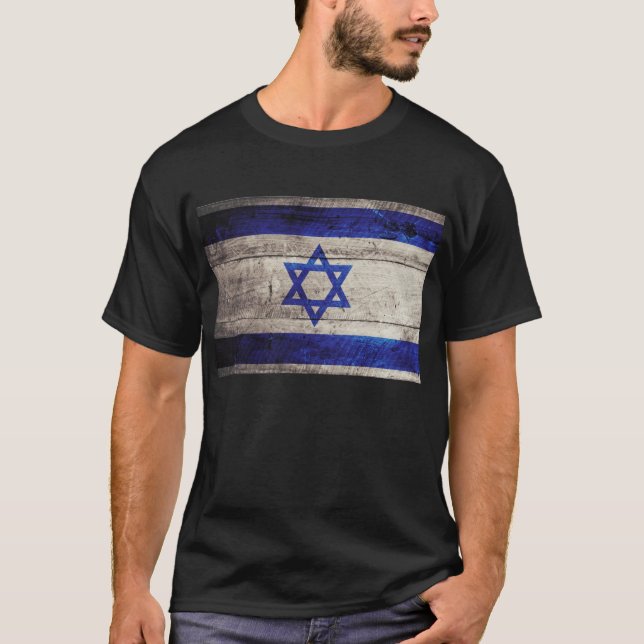 T-shirt Ancien drapeau Israël en bois ; (Devant)
