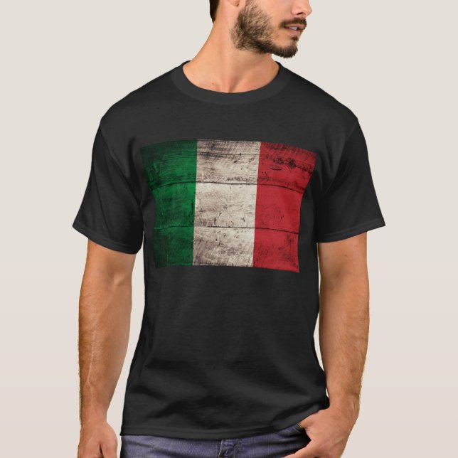 T-shirt Ancien Drapeau Italien En Bois ; (Devant)