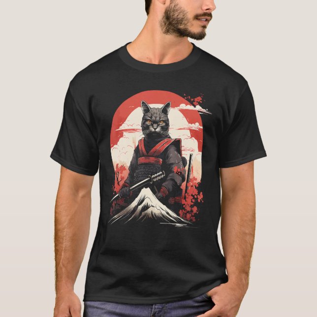 T-shirt Ancien guerrier japonais Ninja Chat Samurai Kitty (Devant)