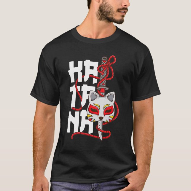 T-shirt Ancien Masque Japonais Fleur de Cerisier Samurai K (Devant)