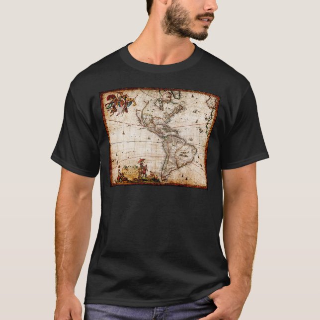 T-shirt Ancienne carte du continent américain (Devant)